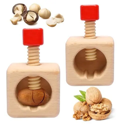 Produktbild: MONCAP 2 Stück Nussknacker Walnüsse Holz Walnussknacker Haselnussknacker Nussknacker aus natürlichem Buchenholz Multifunktionaler Nussknacker Geeignet zum Schälen von Walnüssen Haselnüsse Mandeln