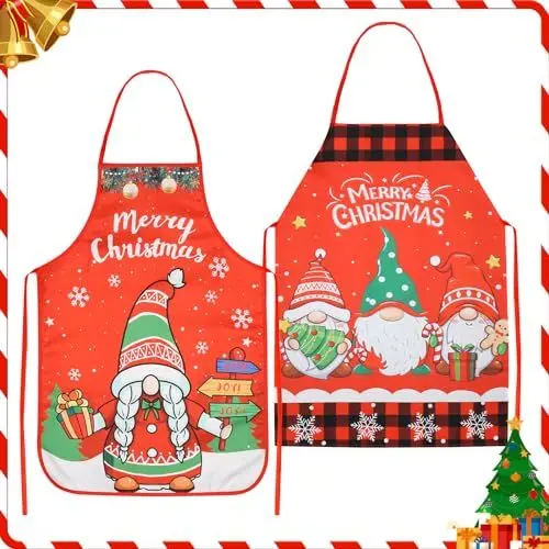 Produktbild: MONCAP 2 Stück Weihnachten Elfen Schürze Weihnachten Wichtel Schürze Weihnachtswichtel Kochschürzen Elfenschürzen Wichtel Schürze für Erwachsene Weihnachtsfeier Neujahr Weihnachten Party