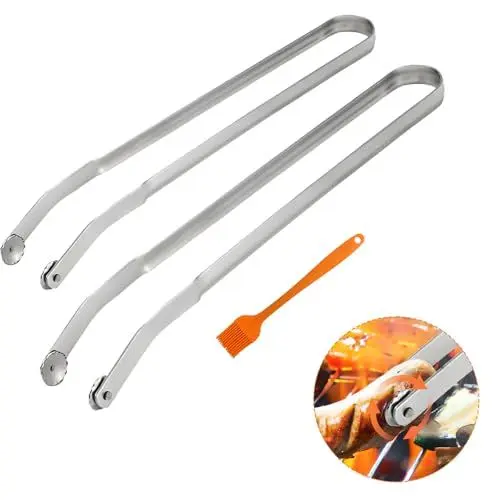 Produktbild: MONCAP 3 Sets Grillzange Edelstahl mit Rädchen 38CM Lange BBQ Grillzange Drehbar Würstchen Wendezange Drehzange Wurst Grill Zange mit Silikon Bürst Küchenzange für Grill Küche Buffet
