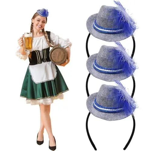 Produktbild: MONCAP 3 Stück Oktoberfest Seppelhut Haarreif Bierfest Tirolerhut Bayrische Party Trachtenhut Kopfbedeckung Volksfest Seppl Hut für Bierfest Geschenk Oktoberfest Party Accessoires Damen Herren