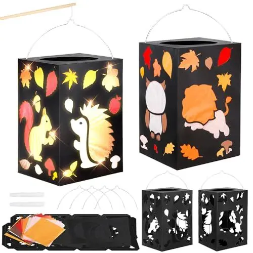 Produktbild: MONCAP 4 Stück Herbst Laternen Bastelset Kinder Herbst Basteln Papierlaternen Tier Kreativsets Herbsttier Laternen Papierbastelset für Jungen Mädchen Herbst Party Geschenk Sankt Martin Laternenumzug