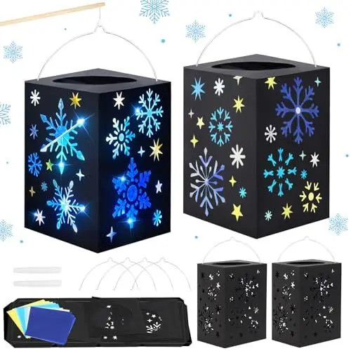 Produktbild: MONCAP 4 Stück Laternen Bastelset Kinder Schneeflocken Laternen zum Basteln Schneeflocken Kreativset Papierlaternen Bastelset für Jungen Mädchen Sankt Martin Laternenumzug Winter Party Deko Geschenk