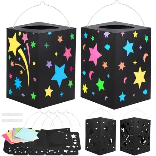 Produktbild: MONCAP 4 Stück Laternen Bastelset Kinder Sterne Laternen zum Basteln Papierlaternen Kreativset Mond Sterne Laternen Papierbastelset für Jungen Mädchen Geschenk Sankt Martin Laternenumzug Weihnachten