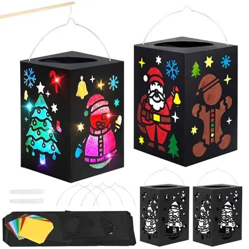 Produktbild: MONCAP 4 Stück Laternen Bastelset Kinder Weihnachten Basteln Papierlaternen Kreativsets Weihnachten Laternen Papierbastelset für Jungen Mädchen Weihnachten Party Geschenk Sankt Martin Laternenumzug