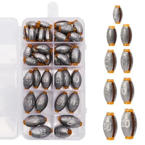 Produktbild: MONCAP 50 Stück Angelblei Angelgewichte Blei Fishing Abnehmbare Blei 2g 3g 4g 5g 6g 8g 10g 15g 20g Angeln Grundblei Angelzubehör für Outdoor-Sportarten Angeln Hochseeangeln Bootsangeln
