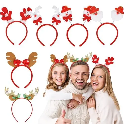 Produktbild: MONCAP 6STK Weihnachten Haarreif Weihnachtshaarreif Weihnachten Kopfschmuck Stirnbänder Weihnachtshaarschmuck Santa Rentier Geweih mit 6 Designs für Weihnachtsfeiern Cosplay Kinder Erwachsene