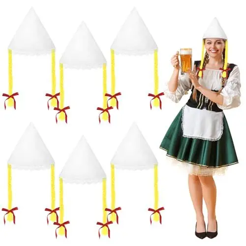 Produktbild: MONCAP 6 Stück Oktoberfest Trachtenhut Weiß Seppelhut Damen Bayern Trachtenhut Volksfest Bayerischer Hut Wiesn Hut Bierfest Sepplhut für Damen Oktoberfest Accessoires Deutsche Bierfest Party