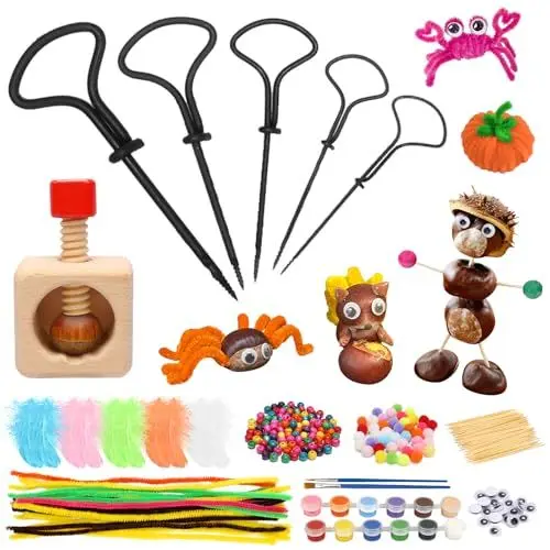 Produktbild: MONCAP Kastanienbohrer Set Kinder Kastanien Bastelset Herbst Kastanienmännchen DIY Set Kastanienset zum Basteln mit Kastanien Nussknacker für Herbst Kinder Jungen Mädchen