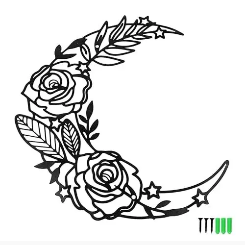 Produktbild: Mond Metall Wanddeko Schwarz, Mond Blumen Rosen Metall Wandkunst 30 x 25 CM Hängende Wanddekoration Wandbilder Modern Wandbehang für Wohnzimmer Zuhause Schlafzimmer Badezimmer Büro, 1 Stück