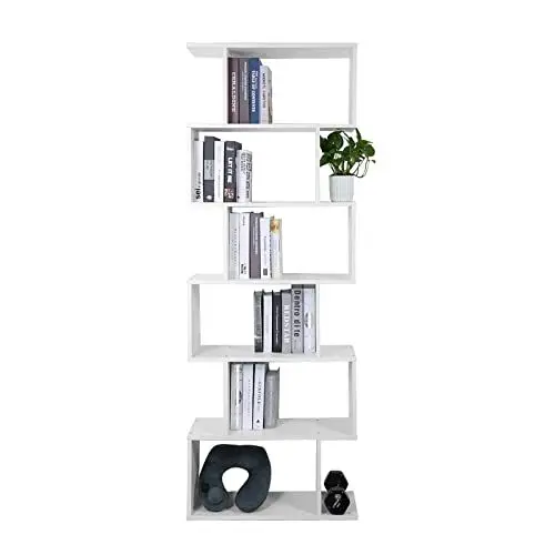 Produktbild: Mondeer Bücherregal mit 6 Ebenen, Regal weiß, S-förmig aus Holz,Büroregal mit Stauraum für Wohnzimmer & Schlafzimmer,70x24x190.5 cm