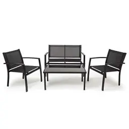 Produktbild: Mondeer Gartenmöbel 4er Set, Sitzgruppe im Garten und Balkon, Gartengarnitur mit DREI Stühlen und einem Glastisch, Schwarz