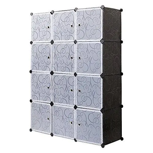 Produktbild: Mondeer Schrank Würfel 184 x 37 x 147 cm, Tragbar, Modular, mit Stange zum Selbermachen, Kleiderschrank, Kombiniert, Platzsparend, Kunststoff, Organizer, Würfel, Garderobenständer, 12 Würfel, Schwarz