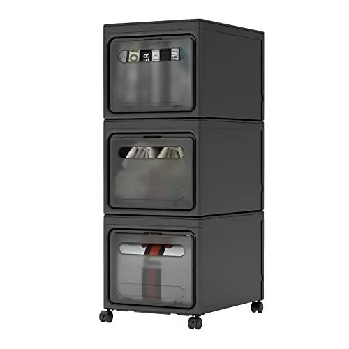 Produktbild: Mondeer Schubladenschrank, Schubladencontainer, Herausnehmbare Aktenschrank, Rollcontainer mit 3 Schubladen, Aufbewahrungsschrank, Platzsparend, Schwarz