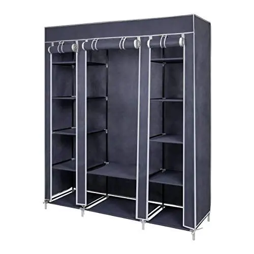 Produktbild: Mondeer Stoffschrank für Schlafzimmer, Kleiderschrank, zusammenklappbar, mit sechs Reißverschlüssen und DREI Türen, schneller Zugriff, 175 x 150 x 45 cm, großes Stauraum, Grau