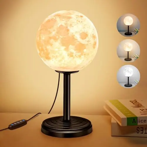 Produktbild: Mondlampe Tischlampe - 15CM Mond Lampe 3D Mondlicht Sternenhimmel 25 Beleuchtungsmodi mit ständer USB-Dimmkugel für Zuhause, Büro, Schlafzimmer, Geschenke für Freundin, Frauen, Mädchen, Jungen