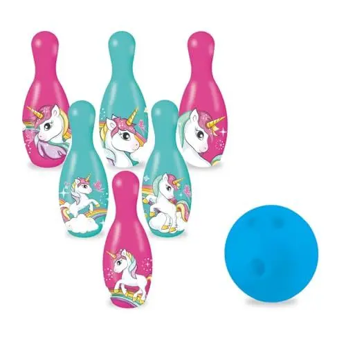 Produktbild: Mondo Toys – Einhorn-Bowling-Set für Kinder – INKLUSIVE 1 Ball und 6 Einhorn-Themenkegel – Sportspielzeug – Spiel für Kinder 2 3 4 Jahre – 28526