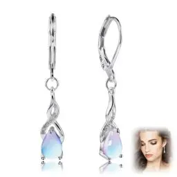 Produktbild: Mondstein Damen Ohrringe, Hängend Zierliche Mondstein Ohrringe with mit Runden Cubic Zirkon für Damen, Modische Ohrringe mit Anhänger Mondstein Silber Ohrringe Hängend Geschenke für Frauen