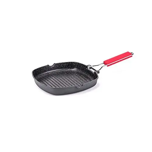 Produktbild: Moneta Grillpfanne 24 x 24 cm Pro Grill mit klappbarem Griff auch für Induktion antihaftbeschichtet, Schwarz