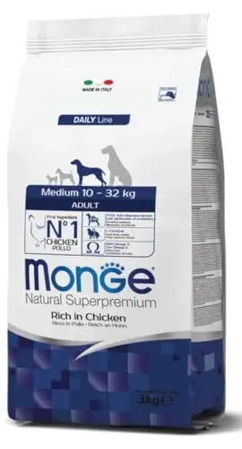 Produktbild: Monge Natural Superpremium ADULT RICH IN CHICKEN, Hundefutter für alle Rassen (Trockenfutter für Hunde zwischen 10 - 32 kg, mit Huhn, sehr Ballaststoff- & Vitaminreich, 12 kg)