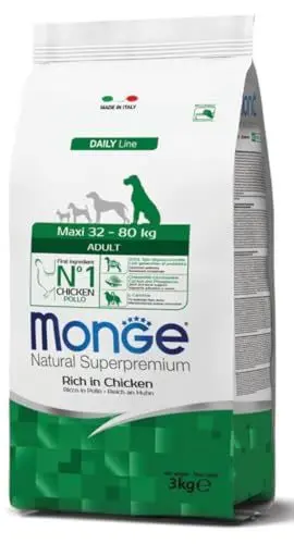 Produktbild: Monge Natural Superpremium ADULT RICH IN CHICKEN, Hundefutter für alle Rassen (Trockenfutter für Hunde zwischen 32 - 80 kg, mit Huhn, sehr Ballaststoff- & Vitaminreich, 12 kg)