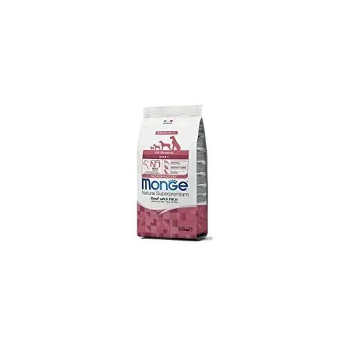 Produktbild: Monge Natural Superpremium Adult Beef and Rice, Hundefutter für alle Rassen (Trockenfutter für Hunde mit Rindfleisch & Reis, sehr Ballaststoff- & Vitaminreich, 12 kg)