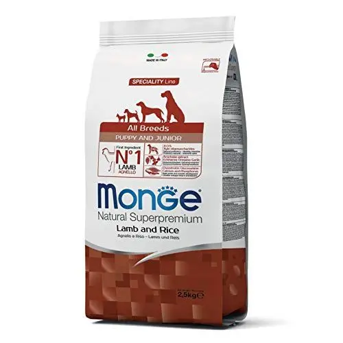 Produktbild: Monge Natural Superpremium Puppy and JUNIOR Lamb and Rice, Hundefutter für alle Rassen (Welpenfutter, Trockenfutter für Hunde mit Lamm & Reis, sehr Ballaststoff- & Vitaminreich, 2,5 kg)