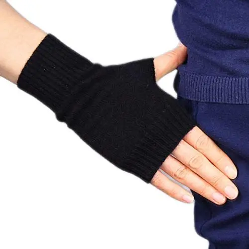 Produktbild: Mongolische, fingerlose Handschuhe, pure Kaschmirwolle, für Damen und Herren, dicke Fäustlinge schwarz Schwarz