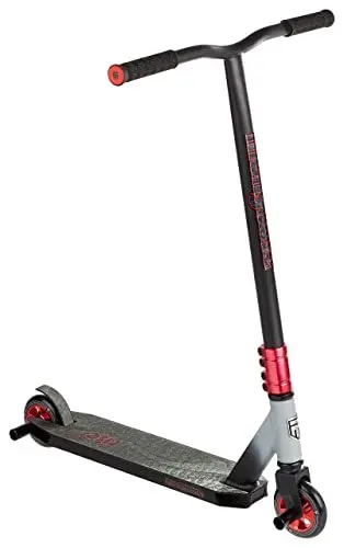 Produktbild: Mongoose Rise 100 Freestyle-Stunt-Roller für Jugendliche und Erwachsene, stoßfeste 110-mm-Räder, Griffe im Fahrradstil, Deck aus Leichtmetall, Schwarz/Rot