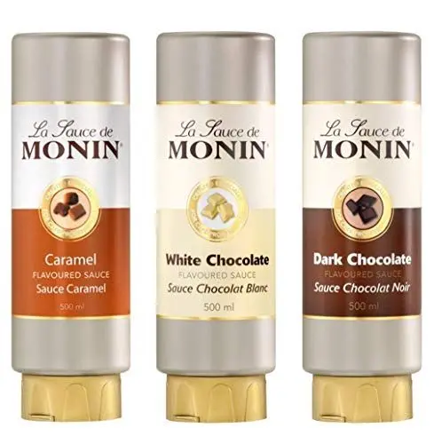 Produktbild: Monin Flavoured Saucen-Set, Karamell, Helle & Dunkle Schokolade, 3er Set, 3 x 500 ml