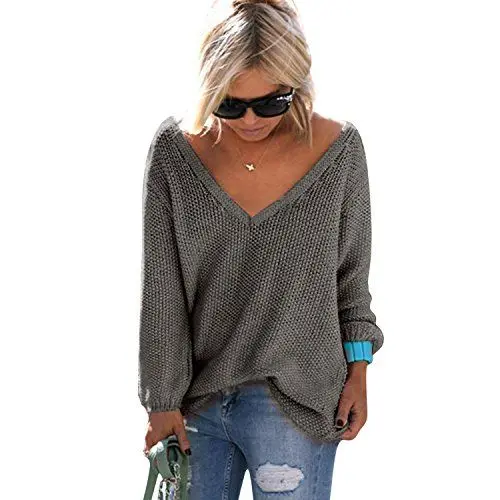 Produktbild: Monissy Damen Herbst und Winter Arbeiten lose mit Langen Ärmeln V-Ausschnitt-PulloverSexy Pullover mit V-Ausschnitt Pulli tollen Farben - 10 Farben und 4 Größen