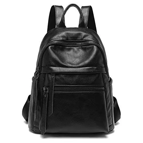 Produktbild: Monitika Damen Rucksack Leder Wasserdicht Rucksäcke Lässig Elegant Schwarz Daypack
