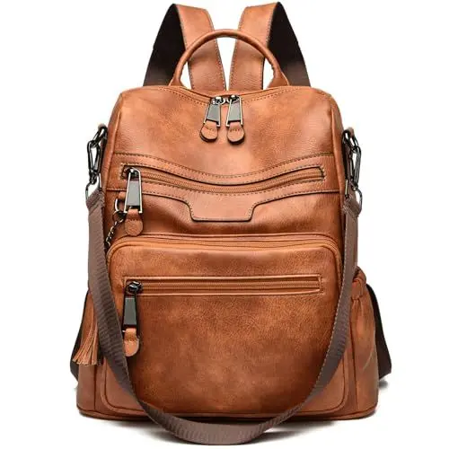 Produktbild: Monitika Damen Rucksack Wasserdicht PU Leder Schultertaschen Modische Lässig Rucksäcke Braun
