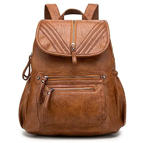 Produktbild: Monitika Rucksack Damen leder Wasserdicht Große Kapazität Modische Freizeit Schulrucksäcke Braun