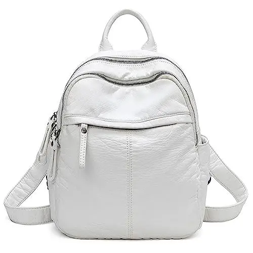 Produktbild: Monitika Rucksack Damen leder Wasserdicht Große Kapazität Modische Freizeit Schulrucksäcke Weiß