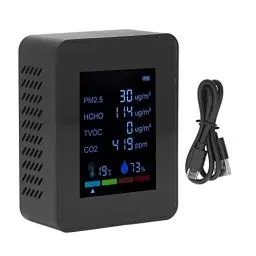 Produktbild: MonitorAir Quality DetectorTemperature and CO2 Meter Air Quality Monitor Temperature PM2.5 TVOC HCHO Detector USB Charging Multifunctional 6 in 1 CO2 Detector (Schwarz)