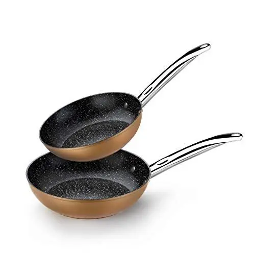 Produktbild: Monix Copper - Set mit 2 Pfannen, Kupfereffekt, 20-24 cm, geschmiedetes Aluminium, antihaftbeschichtet, mit Titanpartikeln, für alle Arten von Küchen, einschließlich Induktion.