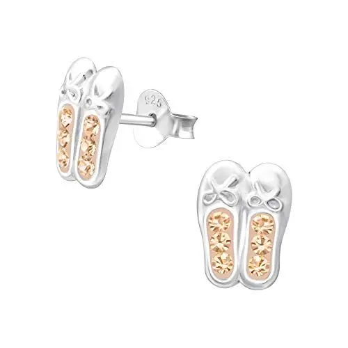 Produktbild: Monkimau Kinder Ohrringe Schuhe Ballerina Ohrstecker aus 925 echt Silber mit Kristallen