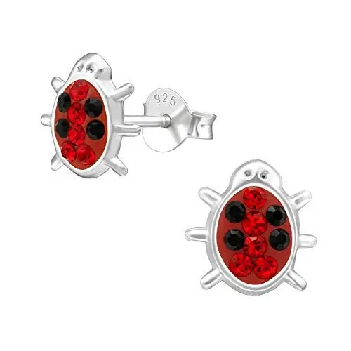 Produktbild: Monkimau Mädchen Ohrringe Marienkäfer Ohrstecker aus 925 Sterling Silver echt Silber mit 18 Kristallen