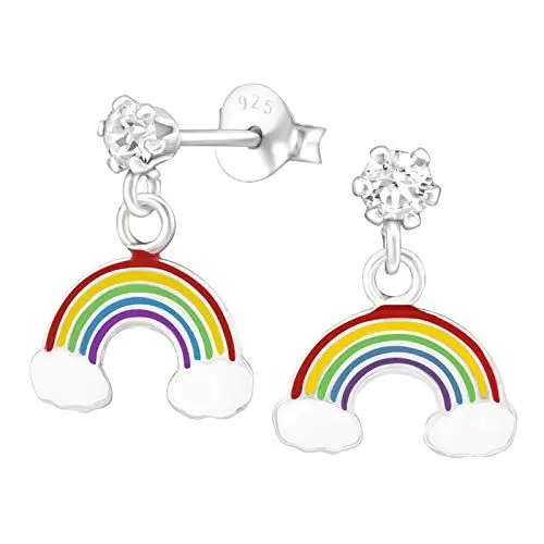 Produktbild: Monkimau Mädchen Ohrringe Regenbogen Ohrstecker aus 925 Sterling Silver echt Silber mit 2 Kristallen