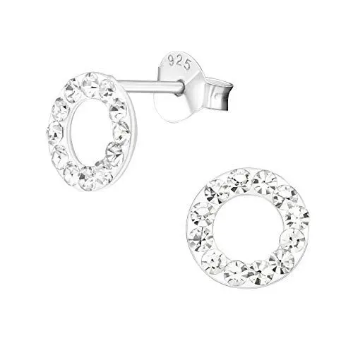 Produktbild: Monkimau Mädchen Ohrringe Runde Ohrstecker aus 925 Sterling Silver echt Silber mit 24 Kristallen