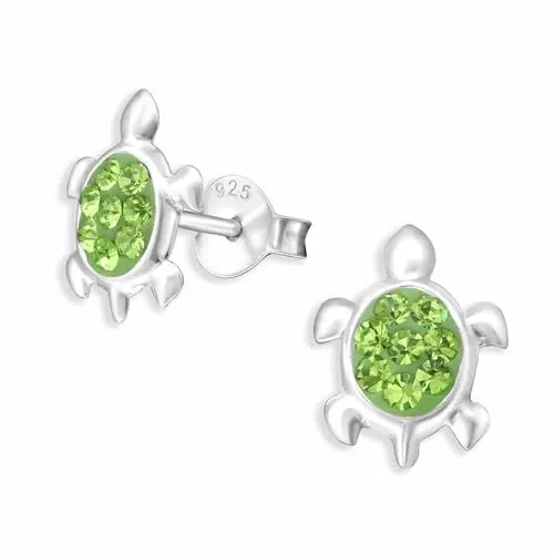 Produktbild: Monkimau Mädchen Ohrringe Schildkröte Ohrstecker aus 925 Sterling Silver echt Silber mit 16 Kristallen