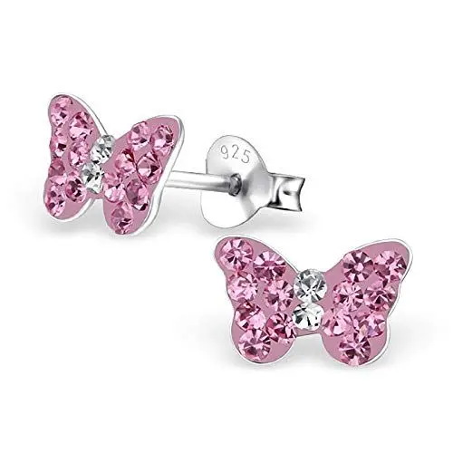 Produktbild: Monkimau Mädchen Ohrringe Schmetterling Ohrstecker aus 925 Sterling Silver echt Silber mit 32 Kristallen