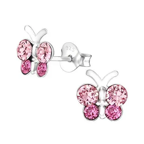 Produktbild: Monkimau Mädchen Ohrringe Schmetterling Ohrstecker aus 925 Sterling Silver echt Silber mit 4 Kristallen