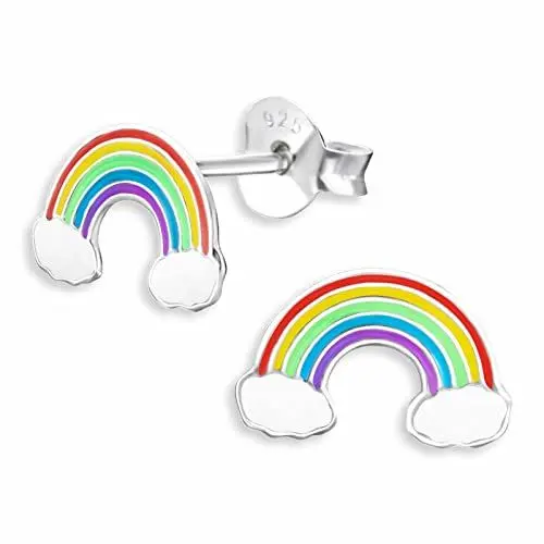 Produktbild: Monkimau Ohrringe Mädchen Regenbogen 925 echt Silber Kinderohrringe Ohrstecker Schmuck medizinische Stecker Flagge klein Geschenke für Kinder Frauen Damen