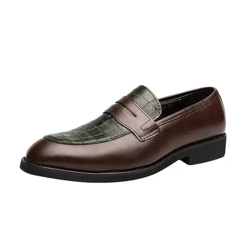 Produktbild: Monkstrap Schuhe Spitz Zulaufende Lederschuhe Monk Strap Bequeme Formelle Low Top Herren 48 Breit Zum Reinschlüpfen Schwarz Braun Kunstleder-Loafer Leder Rutsch Niedrig