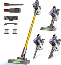 Produktbild: MONSGA Akku Staubsauger,45000Pa/50Mins Staubsauger Kabellos mit Display/Anti-Tangle-Bürste,Selbststehend,Wandladestation,8-Schicht-Filtration,Bürstenloser Motor,für Hartböden Teppiche Tierhaare Auto