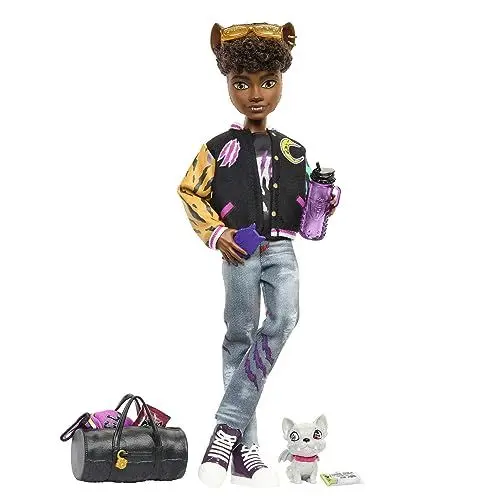 Produktbild: Monster High-Puppe, Clawd Wolf-Puppe mit Gargoyle-Bulldogge als Haustier und themenbezogenem Zubehör - HNF65