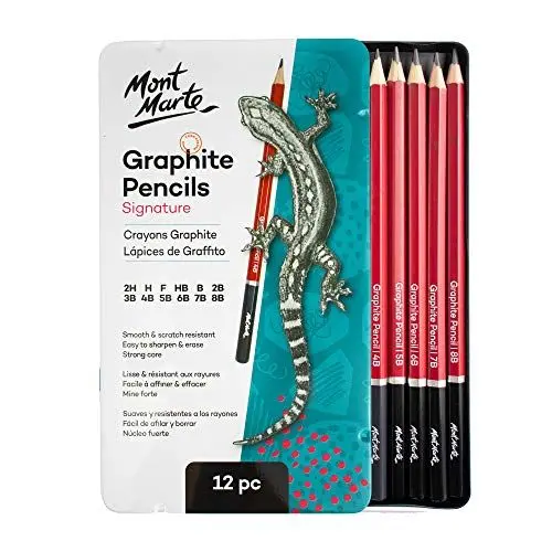 Produktbild: Mont Marte Bleistifte Set – 12 Stück – Professionelle Zeichenstifte – Graphitstifte für technisches Zeichnen, Schreiben und Skizzieren
