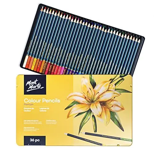 Produktbild: Mont Marte Buntstifte Set Premium – 36 Stück – Brillante Farbstifte in Metall-Case – Ideale Malstifte für bunte Zeichnungen und Ausmalen von Bildern