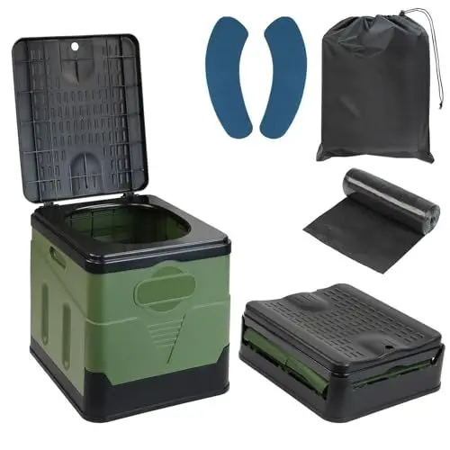 Produktbild: Montafox Faltbare Campingtoilette max 150 kg Mobile Toilette WC Klapptoilette Trockentrenntoilette 12 Toilettenbeuteln, Farbe: grün/schwarz